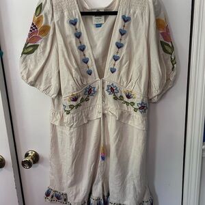 FARM Rio Cream Jumpsuit with Colorful Embroidery